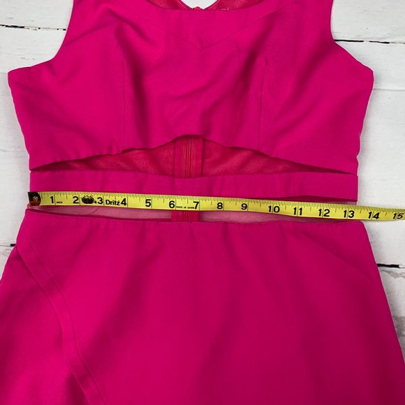 Tea & Cup womens jrs M pink sleeveless mesh waist asymmetric hem bodycon dress - Picture 6 of 7